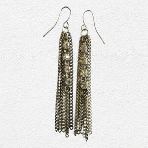 Silver Chain Tassel Drop Earrings with Crystal Accents